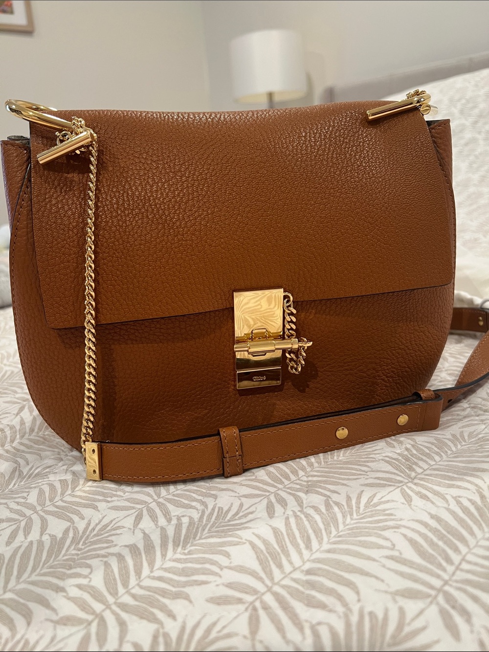 Chloe Brown Leather Shoulder Bag with Gold Hardware